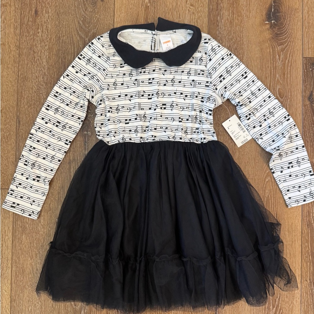 Black and White Musical Note Kids Dress